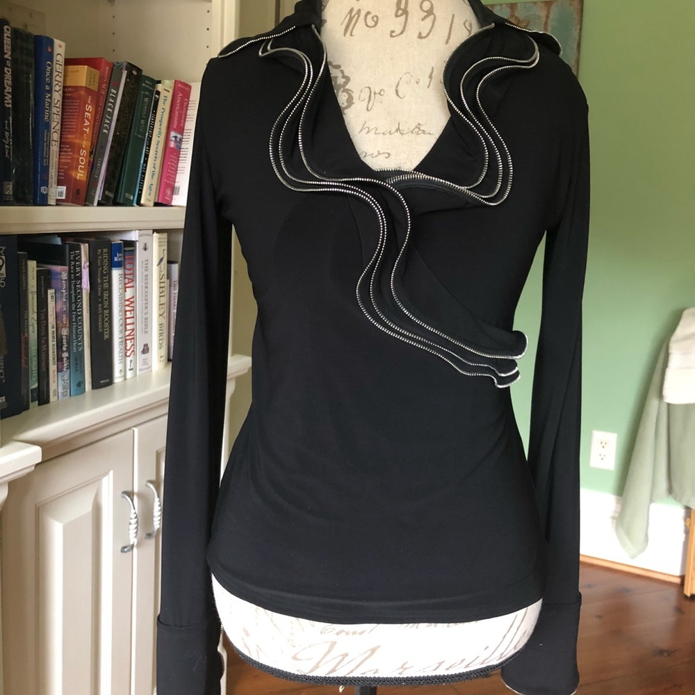 Joseph Ribkoff Black Fun Ruffle Top, Sz 10